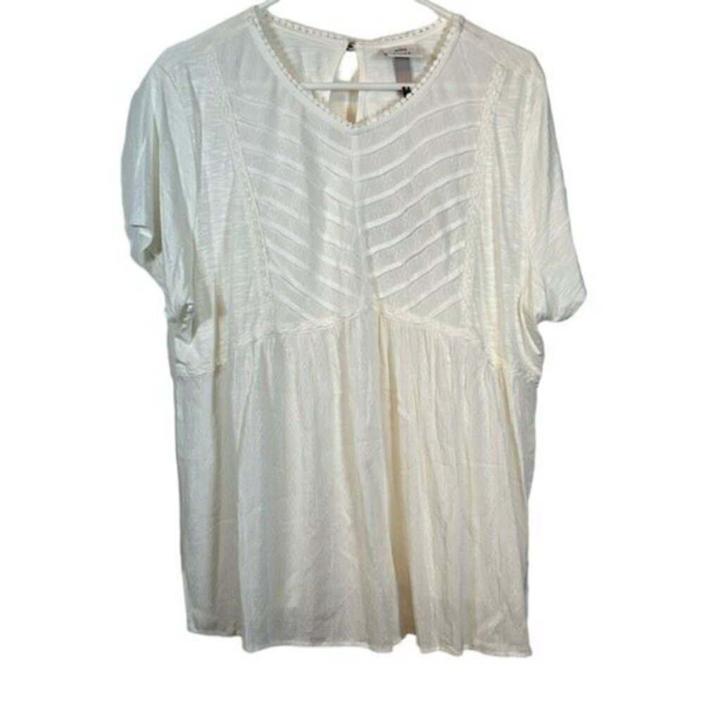 Knox Rose White Bohemian Lace Off White Cream Pullover Tunic Shirt XXL NWT #0398